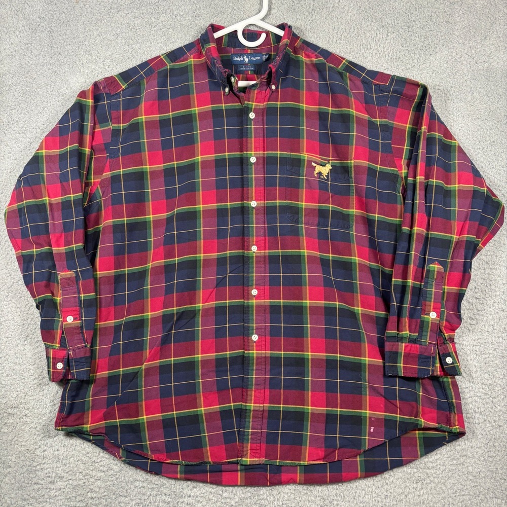 Polo Ralph Lauren Shirt Mens XXL Red Plaid Blake Dog Embroidered Button Down